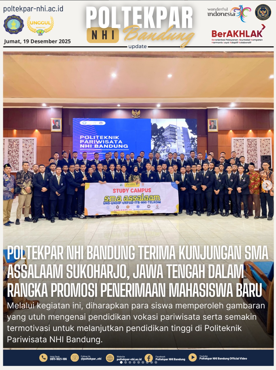 Poltekpar NHI Bandung Terima Kunjungan SMA Assalaam Sukoharjo, Jawa Tengah Dalam Rangka Promosi Penerimaan Mahasiswa Baru