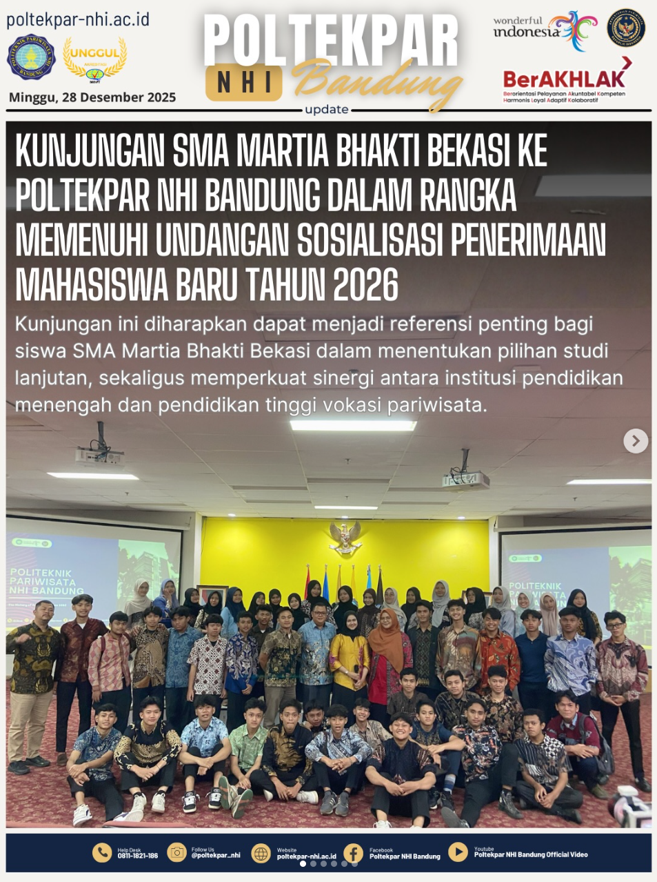 Kunjungan SMA Martia Bhakti Bekasi Ke Poltekpar NHI Bandung Dalam Rangka Memenuhi Undangan Sosialisasi Penerimaan Mahasiswa Baru Tahun 2026