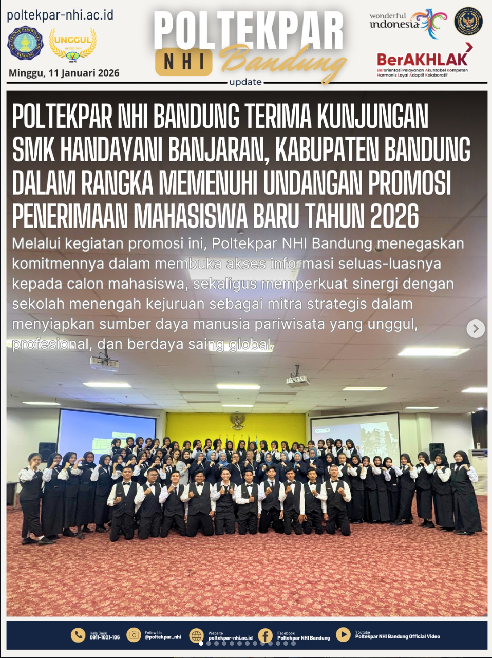 Poltekpar NHI Bandung Terima Kunjungan SMK Handayani Banjaran, Kabupaten Bandung Dalam Rangka Memenuhi Undangan Promosi Penerimaan Mahasiswa Baru Tahun 2026